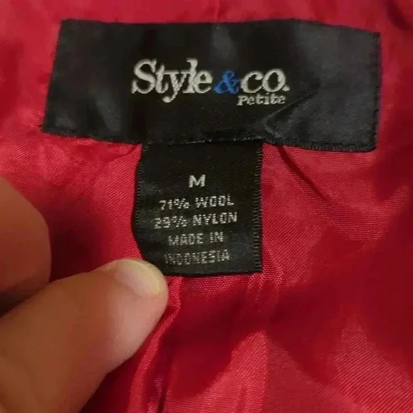 Red Style&Co Petite M Pea Coat - Picture 5 of 6